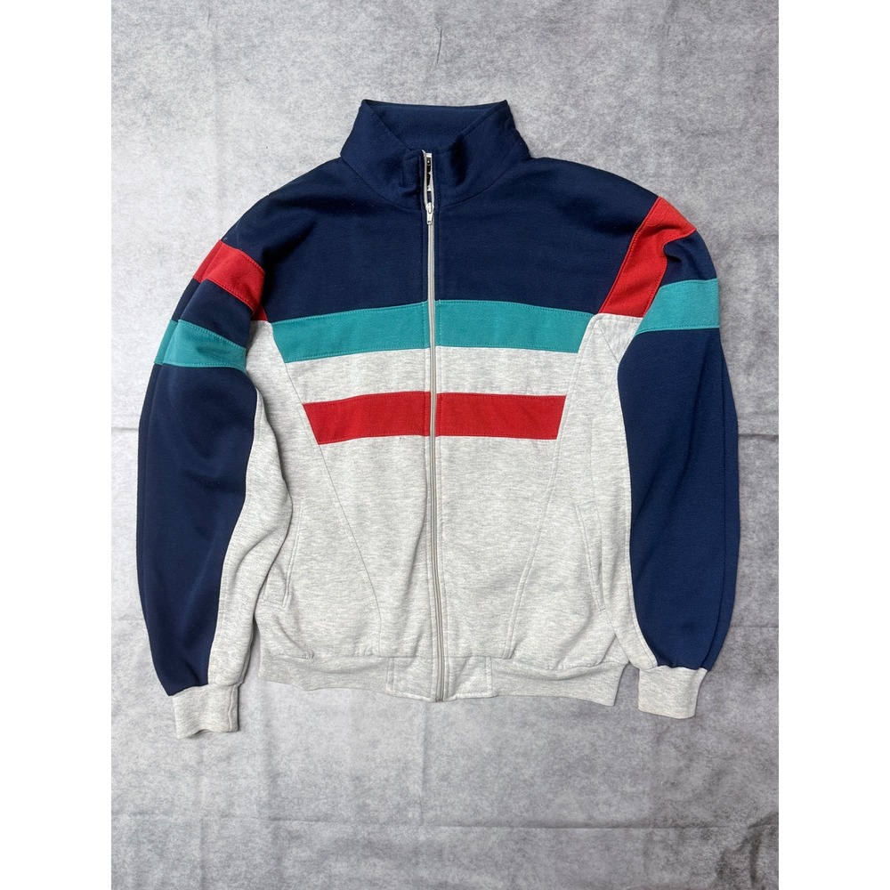 Vintage Active Wear Colorblock Track Jacket Mens Large Navy Grey Red 80s 90s Zip